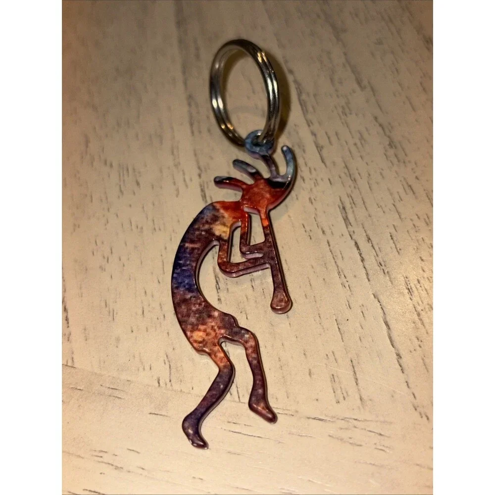 Southwestern Keychain 3” Art Enameled Metal Flute Player Multicolor Collectible
